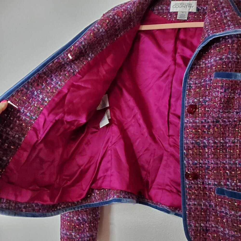Jones New York Country Women Sz Large Purple Pink Tweed Wool Blend Blazer Jacket - Picture 9 of 12